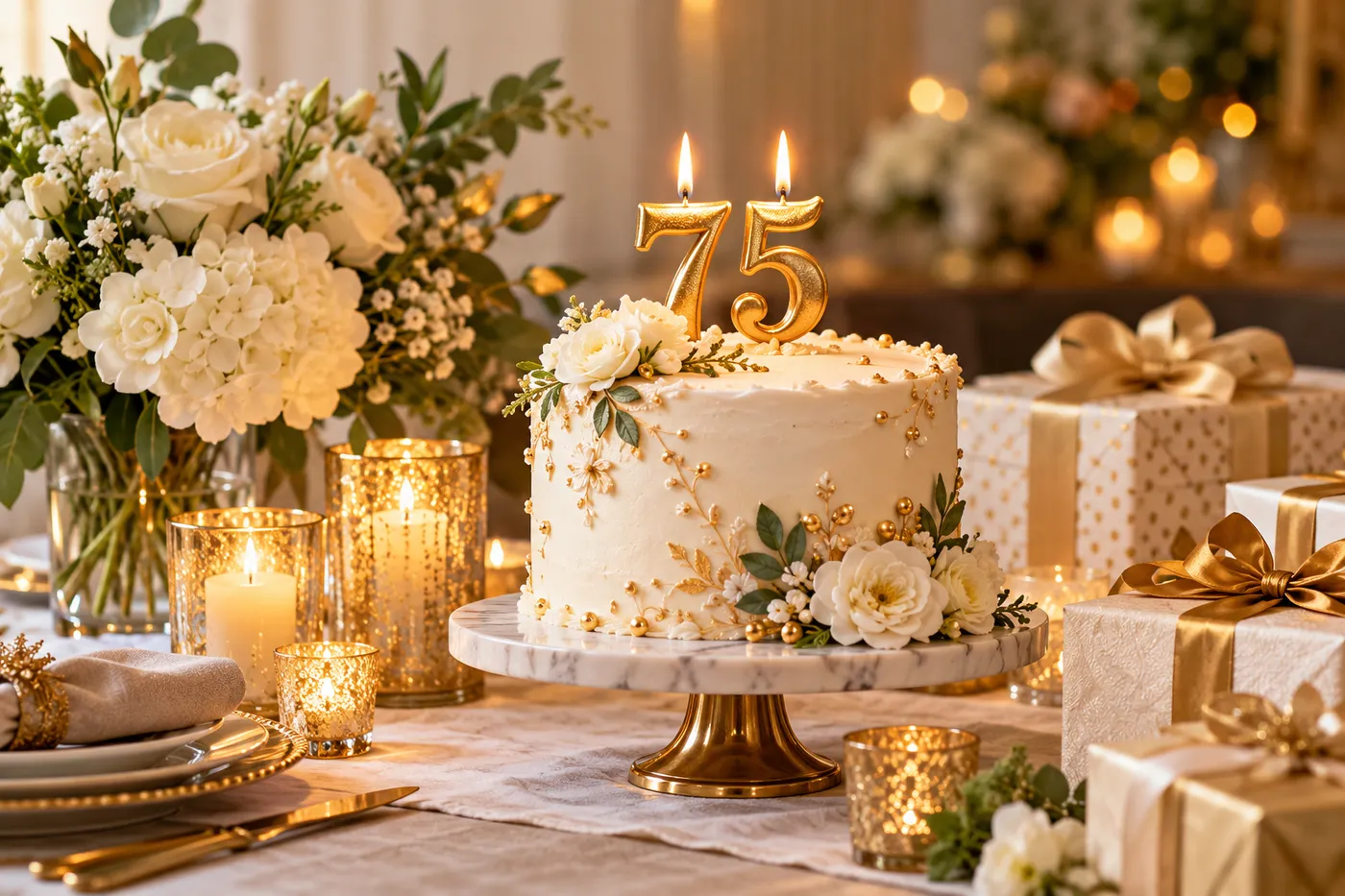 Elegant cake for a 75th birthday celebration