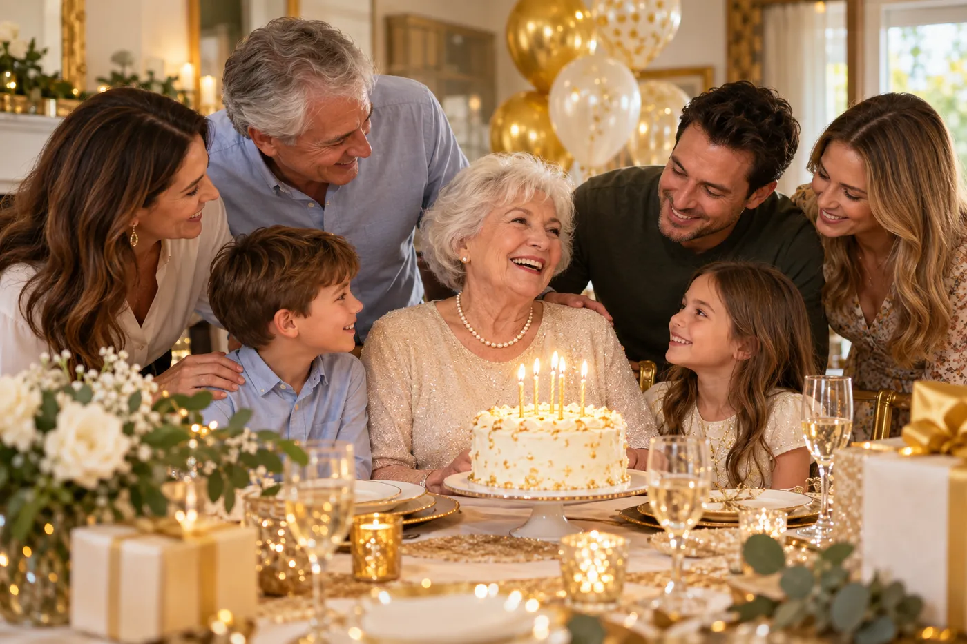 Family celebrating a 75th birthday