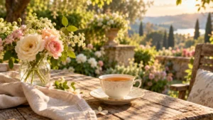 Golden afternoon garden table for good afternoon blessings