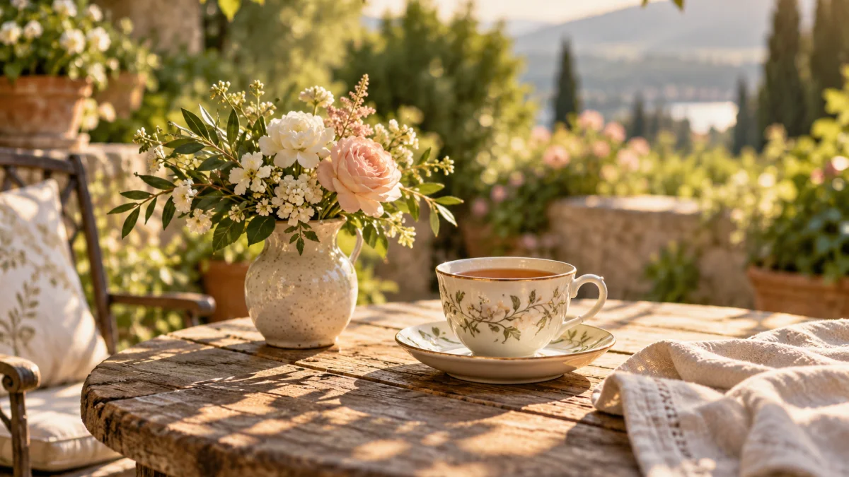Soft golden sky and flowers for a hopeful afternoon