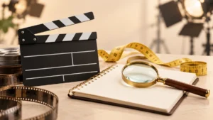 Film clapperboard and measuring tape for Buket Komur height research