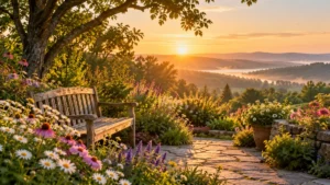 Sunlit garden scene for have a beautiful Wednesday wishes