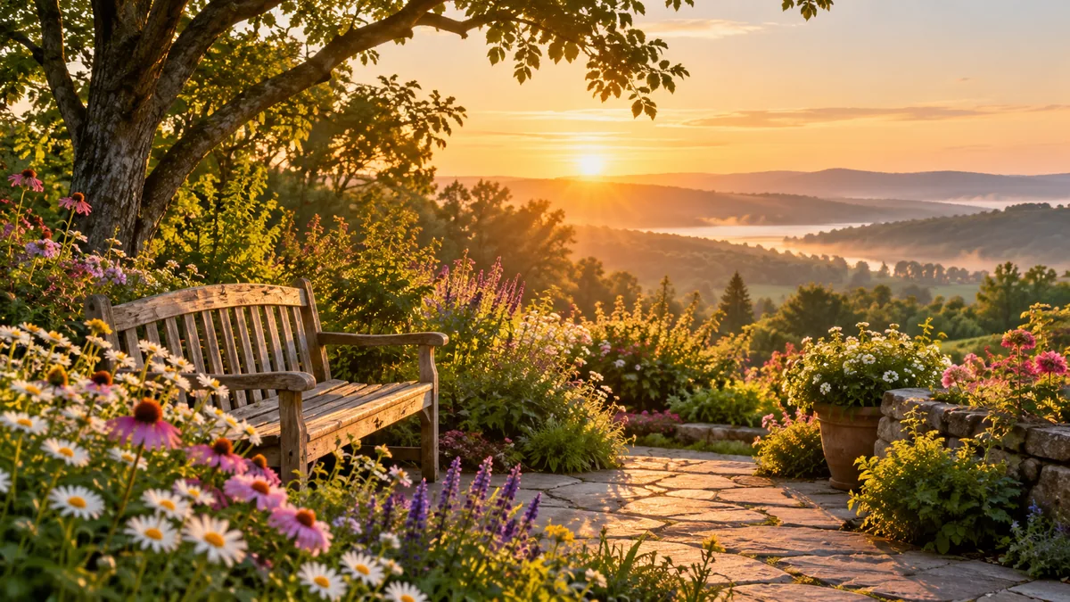 Sunlit garden scene for have a beautiful Wednesday wishes