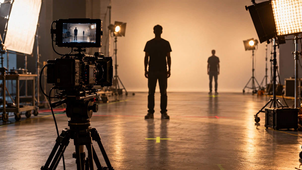 Film camera and studio setup showing how perspective can change apparent height