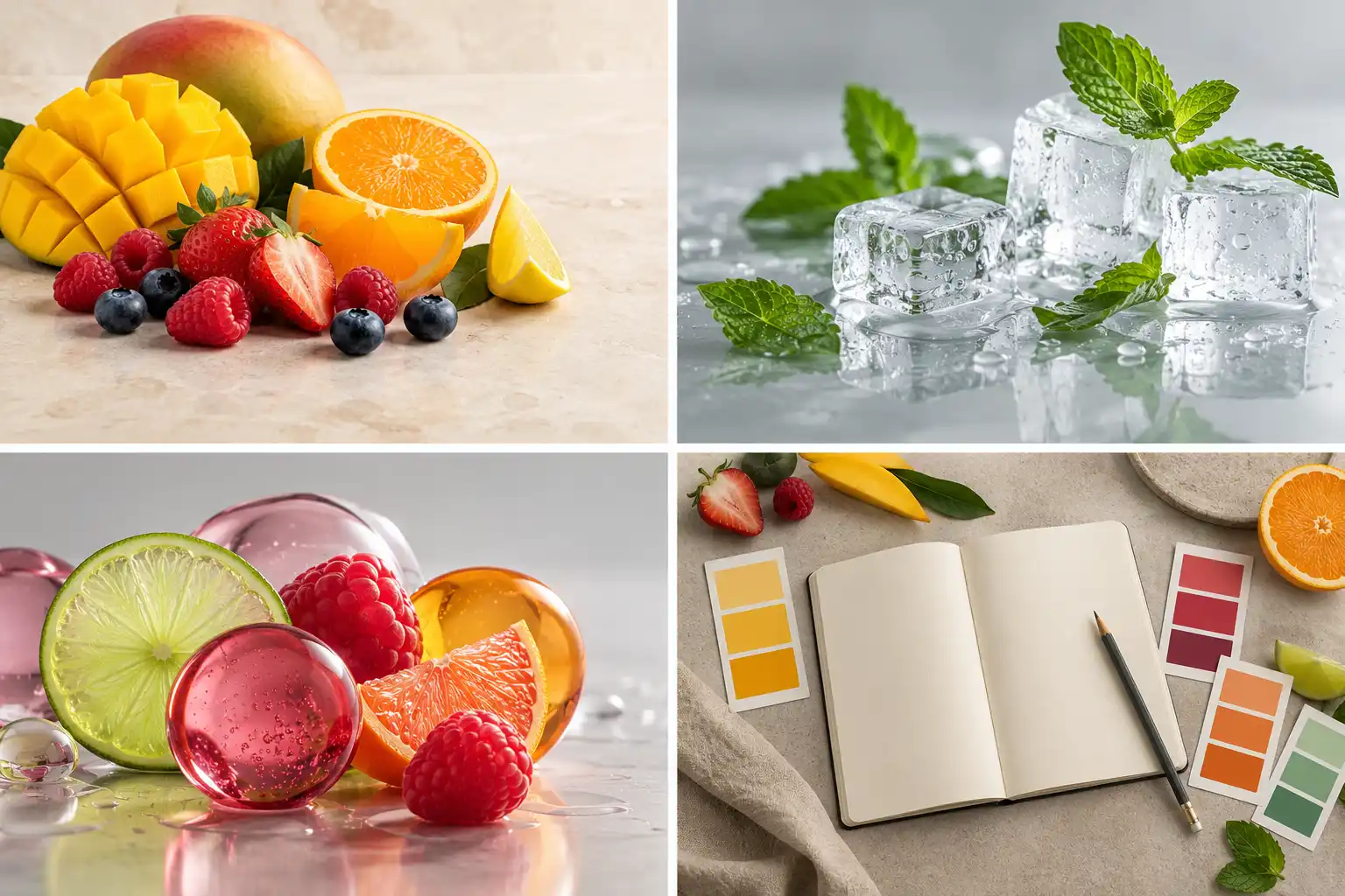 Cool mint leaves and ice for frozen flavor profiles