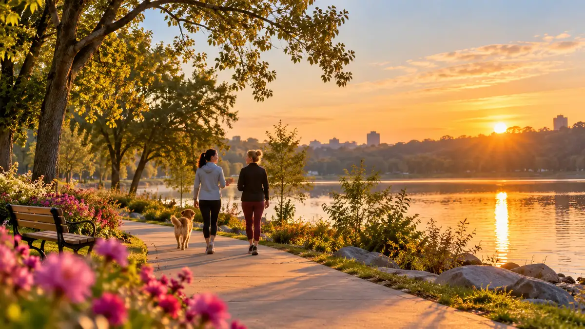 Friends walking at sunrise with Friday morning encouragement