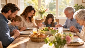 Multigenerational family sharing a grateful Friday meal together