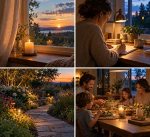 Good evening blessings at a peaceful sunset window