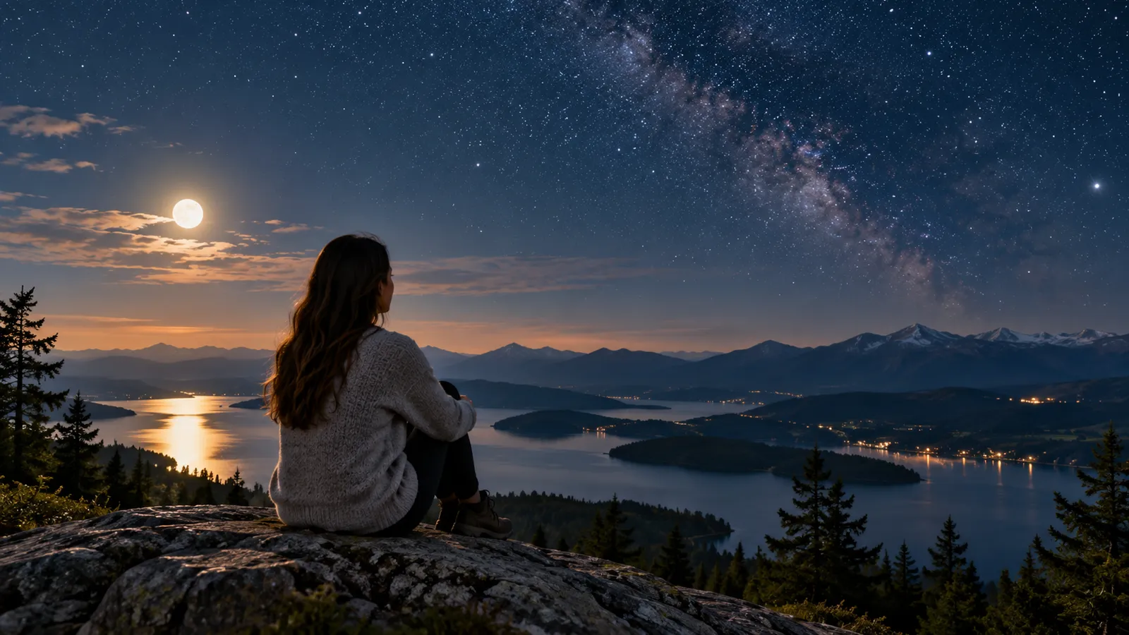 Moonlit reflection scene for good night blessings