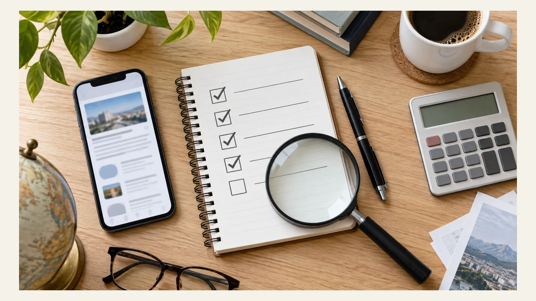 Magnifying glass and checklist used to verify MyGreenBucks Net Jones sources