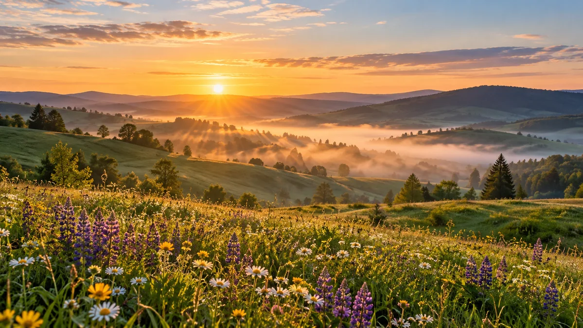 Golden sunrise scene for uplifting Saturday wishes