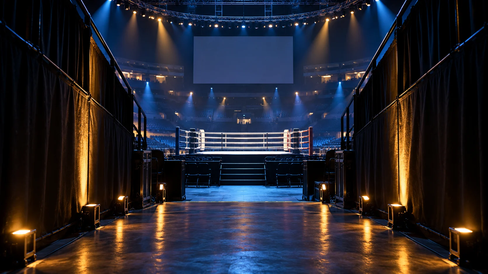 Arena tunnel leading to a boxing ring for a sffareboxing event guide