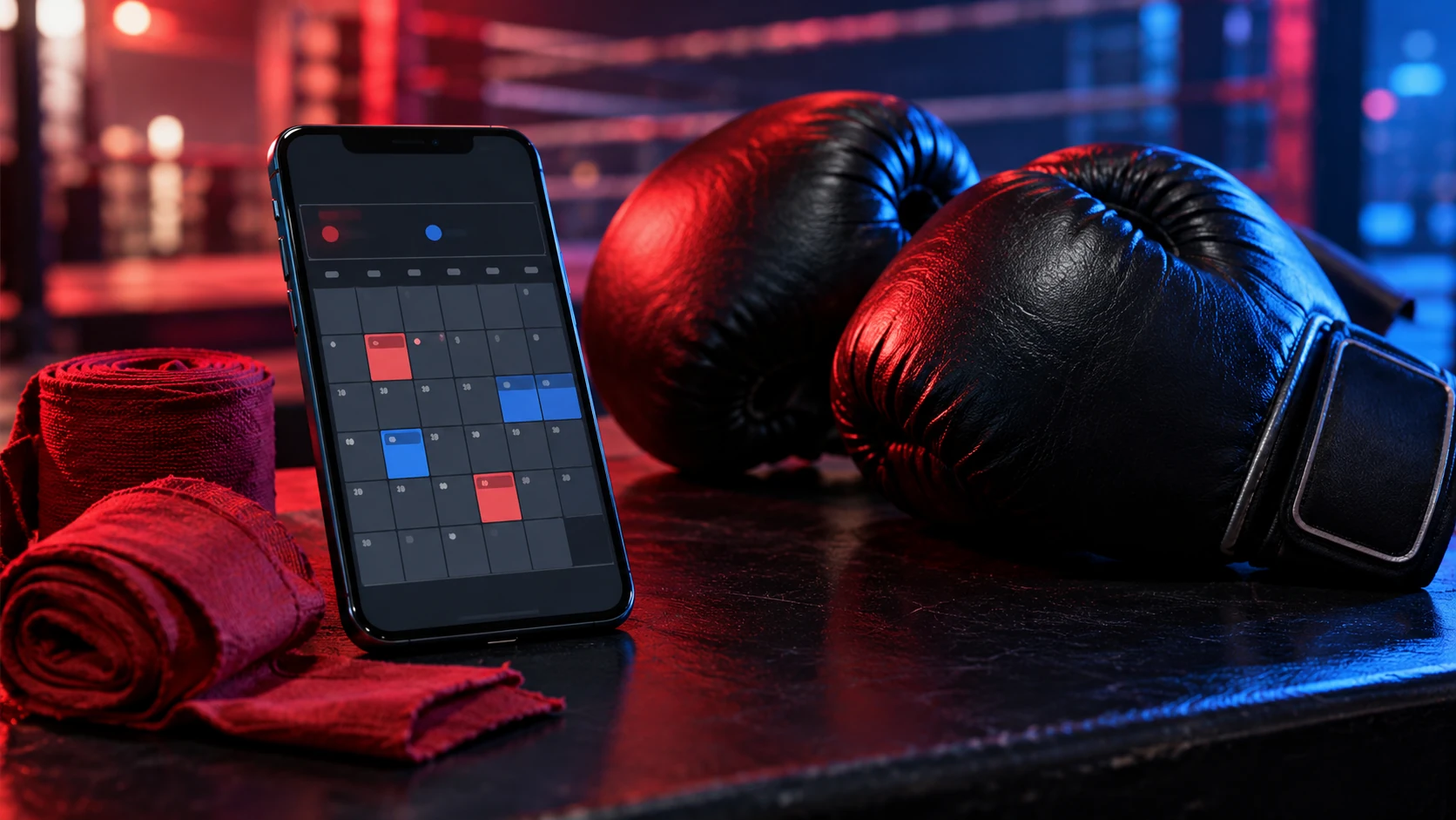 Boxing gloves and a calendar for checking an upcoming sffareboxing schedule