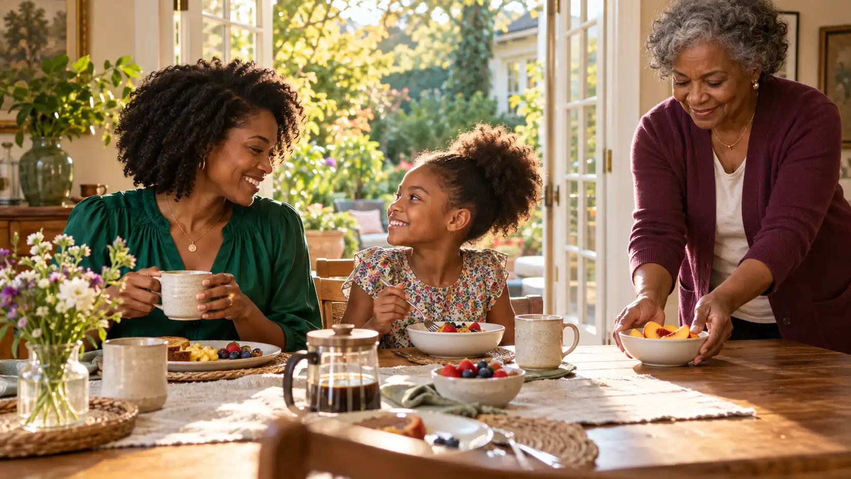 African American family sharing a warm Tuesday morning greeting