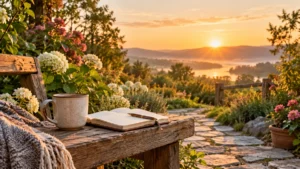 Sunrise garden scene for good morning Wednesday blessings