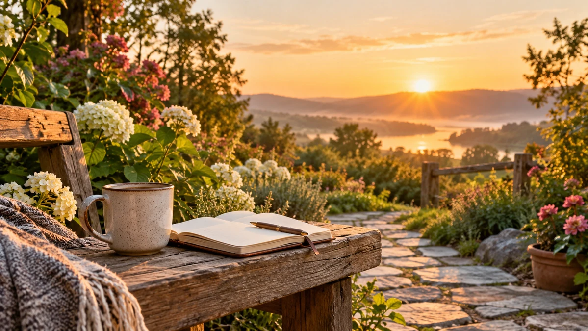 Sunrise garden scene for good morning Wednesday blessings
